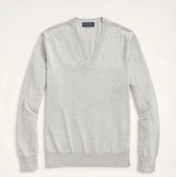 Men's Brooks Brothers Supima 100% Cotton V-Neck Sweater Grey Size Medium EUC - Picture 1 of 5